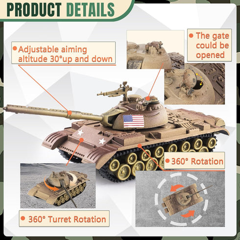 1:72 WW2 Army Tank and Army Men Toys Playset, 2pc US Desert Tan Tank with 10pc Toy Soldiers, Great Military Toy