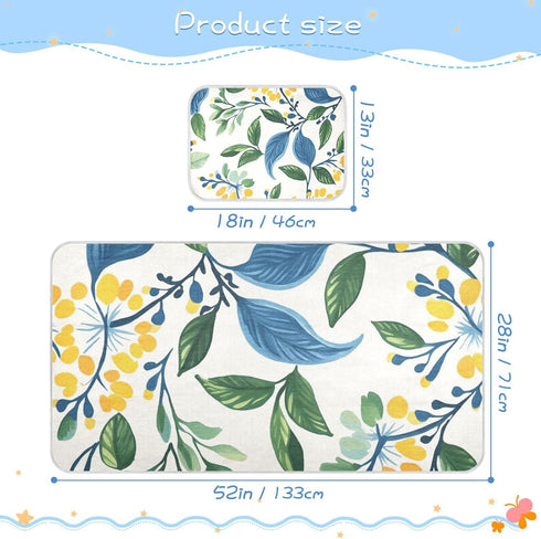 SyXIOP 28" 52" Vintage Floral Motifs Green Leaves Cooling Baby Waterproof Crib Mattress Protector x Reusable Bed Pads