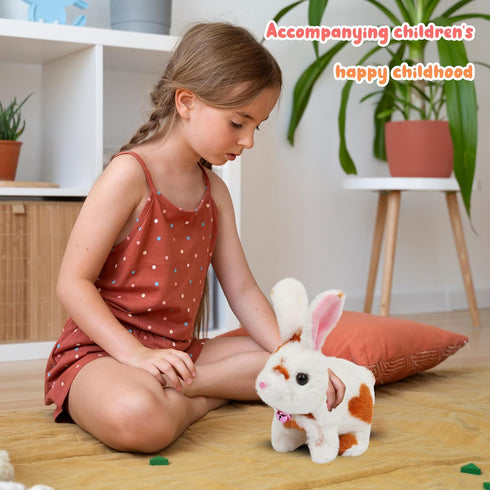 Easfan Interactive Jumping Bunny Stuffed Animal - Talking Hopping Spotted Rabbit Educational Plush Toy for Kids, 7''