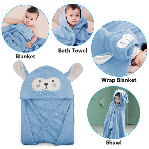 ROMASA Baby Bath Towel, Ultra Soft Hooded Towel for Toddlers, Highly Absorbent Shower Gifts for Boys Girls (Blue)