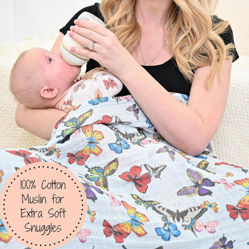 47 47 Inches 100% LollyBanks Baby Blanket for Girls, Large x Soft Muslin Swaddle Blankets, Cotton Breathable