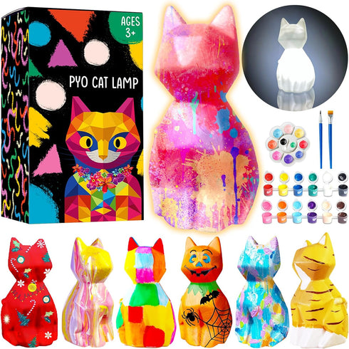 Goodyking Paint Your Own Cat Lamp Kit, DIY Cat Crafts Night Light for Kids Ages 8-12, Birthday Easter Party Gift