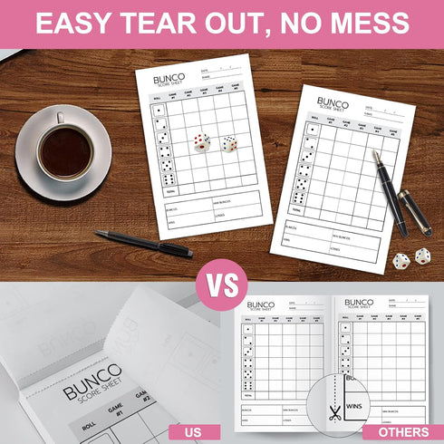 Bunco Score Sheets, 100 Large Print Single Side Sheets with Perforation for Bunco Game Kit and Party Supplies