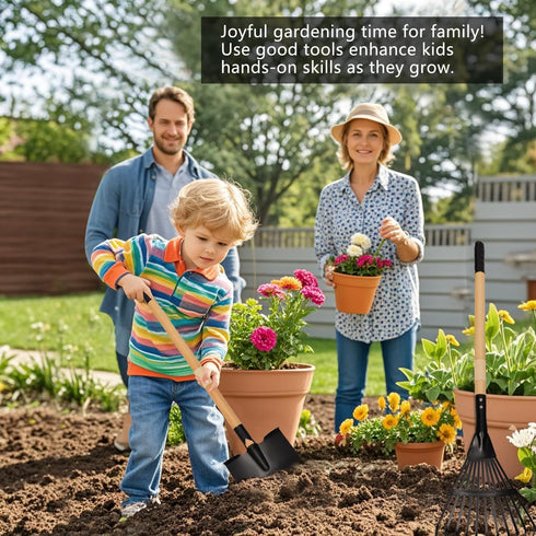 Set, 2Pcs 3 Kids Rake and Shovel Garden Tools Metal Head with Wooden Handle, Great Gardening Gifts for Boys Girls Age