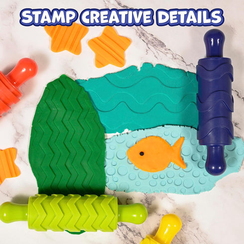 2 Set 4 Ready Learn Paint and Dough Texture Rollers | of | Patterned Rolling Pins for Kids | Play Dough Accessories