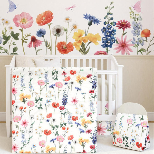 Oudain 4 Piece Spring Flower Crib Bedding Set Including Spring Wild Flower