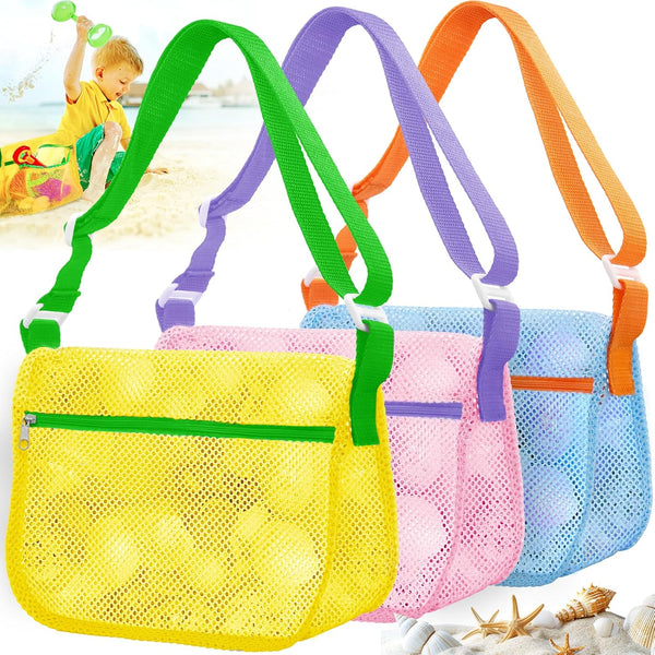 Shell Bags for Beach,3Pcs Seashell Collecting Bag with Adjustable Shoulder Straps, Beach