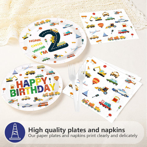96Pcs 2nd Sailboat Set 2 24 Birthday Cars Party Supplies Transportation Theme Birthday Plates and Napkins Car Train