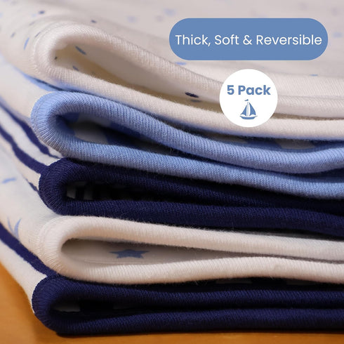 5 Pack Figure-8 22x11 Tom Tom's Kids + Baby Organic Baby Burp Cloths - GOTS Certified Organic Cotton, Contoured Design