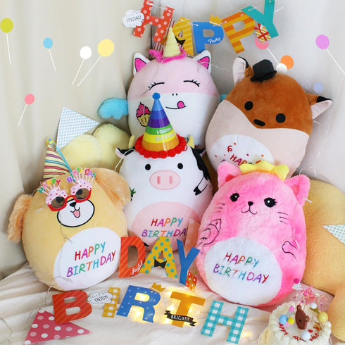 14.5" Birthday Cow Plush Pillow, Cute Black Cow Stuffed Animal Body Pillow for Kids Birthday Decoration Gifts