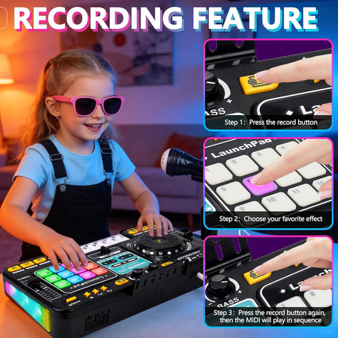 3 4 5 6 7 Kids DJ Mixer Controller Table Musical Toy with LED Lights Sound Effect Microphone Piano DJ Mixer Board Music