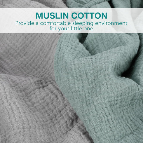 2 Pack, 100% Muslin Bassinet Fitted Sheets Cotton Baby Cradle Sheets in Solid Green & Gray, Soft Breathable Mattress