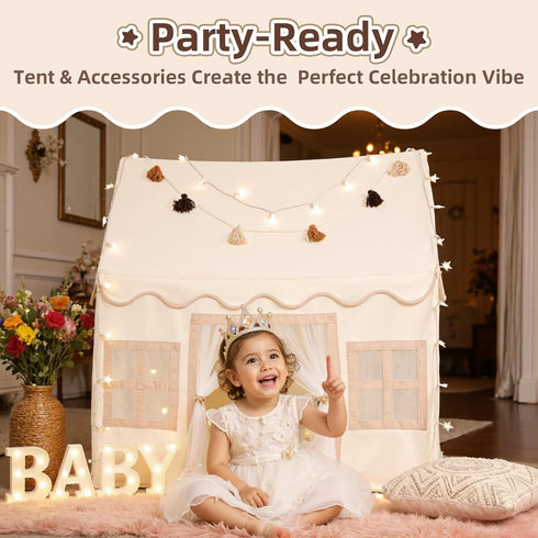 Kids Play Tent Indoor: with Mat, Tassel Garland, Star Lights - Girl Tent Indoor Playhouse for Kids Toys for Boy Girl