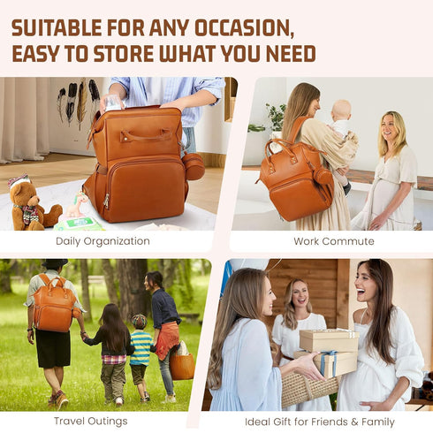 Backpack ROSEGIN Premium Vegan Leather Diaper Bag with Waterproof Changing Pad Reinforced Stitching & Zippers, Baby Bag