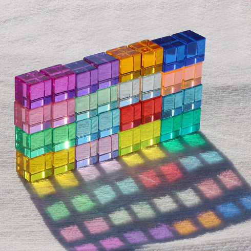Rainbow Crystal Acrylic Cubes, Children Learning Color Light Shadow Toy, 32PCS Stacking Gem Blocks