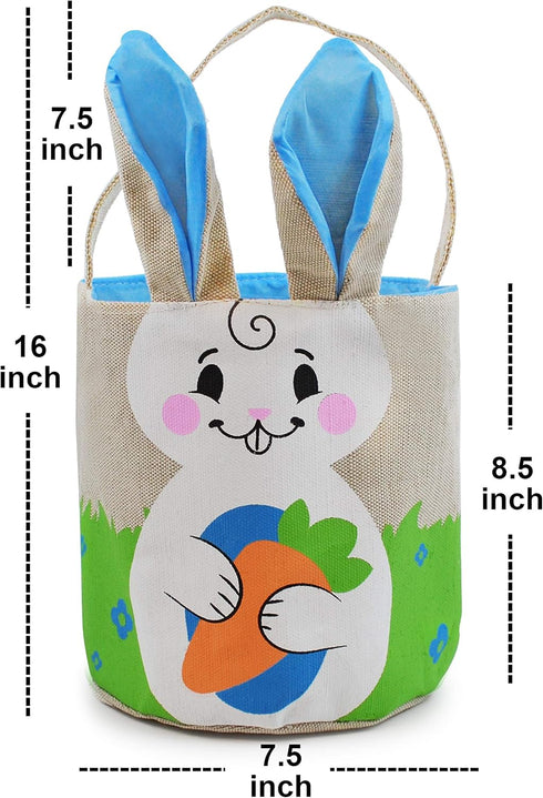 2 Set Boys(16"X7.5") JOYIN PCS Easter Bunny Burlap Basket Easter Eggs Hunt Basket Canvas Gift Tote Bag Buckets