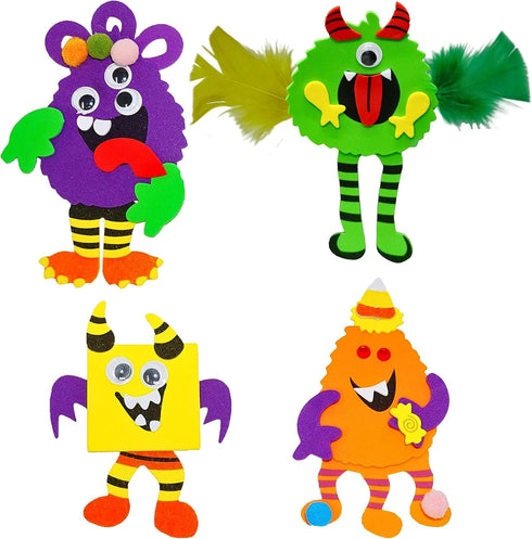 4E's Novelty Halloween Crafts for Kids, 12 Pack Silly Monsters Foam Magnet Fall Crafts, Halloween Party Activities for
