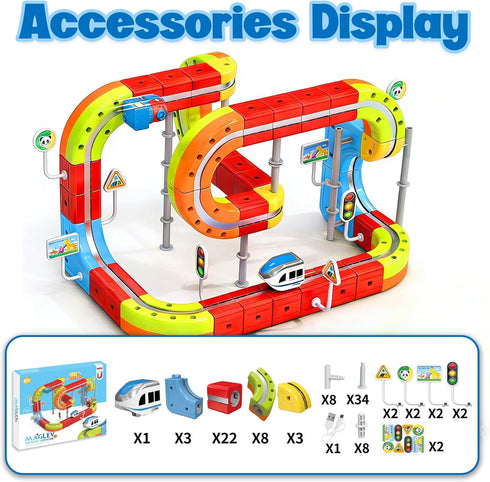 HEXIMANX 3D Set 4 6 7 8,Toy Playsets 3-5 Set Gift,98 Pcs/2 Infinity Cube Track Magnetic Electric Train for Kids Vehicle