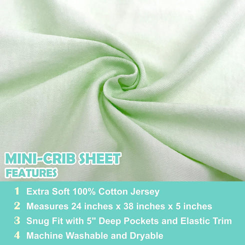 American Baby Company 2 Pack 100% Natural Cotton Fitted Mini Crib Sheets 38" x 24" - Soft & Breathable