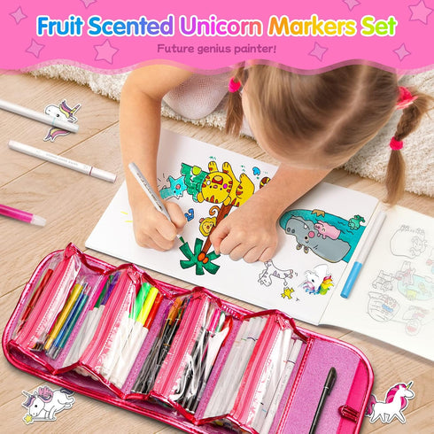 Set 48 4-6-8, Set 4 5 6 7 8 9 beefunni Unicorn Washable Markers pcs with Glitte Pencil Case, Art Supplies for Kids Ages