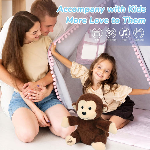 11'' Hopearl Clapping Monkey Interactive Musical Stuffed Animal Singing Plush Toy Adorable Electric Animate Gifts
