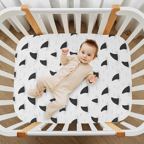 Sheet,52x28IN Pfrewn Crib Sheets for Boys Girls Shark Fin Fitted Crib Sheet Fits Standard Crib Mattress Pads Stretch