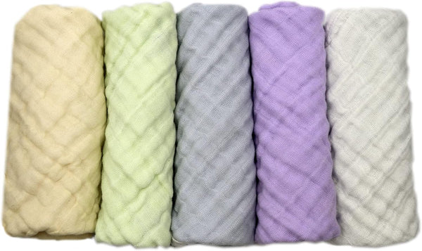Babyhood Baby Wash Cloth and Towels 5 Pack - Muslin Washcloths, Super Soft