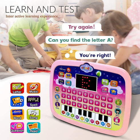 Kid Tablet Toddler Learning Pad, Interactive Educational Toy with Screen for Boys & Girls 3+ (Pink)