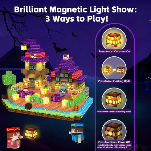 150pcs Set 3+ Magnetic Blocks - Magnetic School Castle with Light Up Blocks - Kids Classroom Sensory Toy for Toddlers