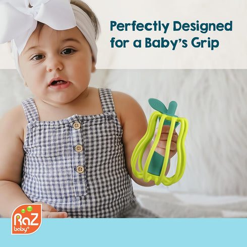 Set 3M+, RaZbaby Chompy & RaZ-Pear Teether BPA-Free Silicone Teething Toys for Babies Soothing Textures, Rattle Sound