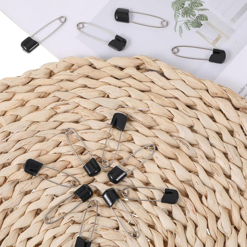 HJZHII 100Pcs 2.2 Inch Diaper Pins Safety Plastic Head Cloth Diaper Nappy Pins with Locking Closures Black Stainless