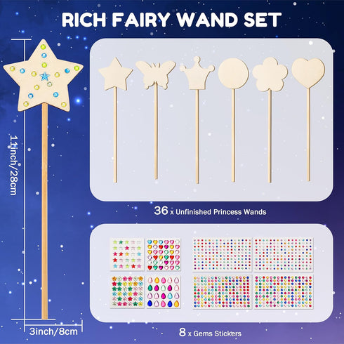 36Pcs 6 Pllieay Fairy Party Decoration, Styles Princess Fairy Wands Kit, Fairy Wand Princess Wand for Girls Makes Your