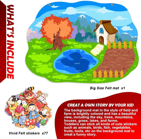 SKOLESK 77 Set Pcs Farm Animals Felt Story Board Preschool Farmhouse Themed Early Learning Storytelling Flannel Board
