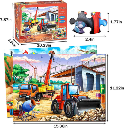 JTKDBJZ 4-6 2x60 3-5,6-8,Fun Bulldozer Toys,2 1 Pack Puzzles for Kids Ages Pieces Jigsaw Puzzles for Toddlers & Truck