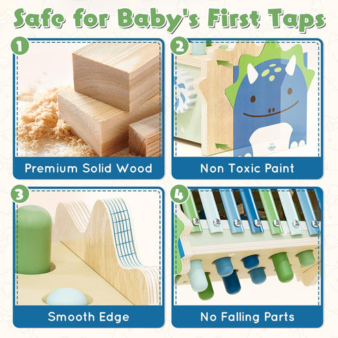 1 2 Hammering 1 2 3 Lehoo Castle Baby Montessori Toys for Year Old, Wooden Pounding Toy with Xylophone, Educational