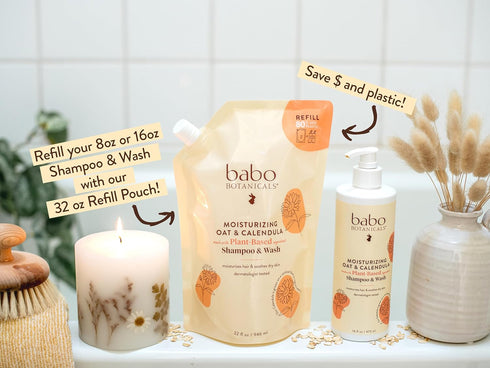 BABO Botanicals Moisturizing Oat & Calendula 2-in-1 Shampoo & Wash, Lightly Scented, Vegan, Various Sizes