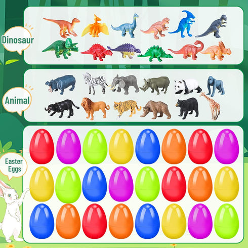 24 Pack OCHIDO Prefilled Easter Egg With Animal Dinosaur Toy, Easter Basket Essentials Easter Basket Stuffers for Kids