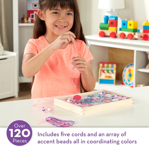 Melissa & Doug Created by Me! Heart Beads Wooden Bead Kit, 120+ Beads and 5 Cords