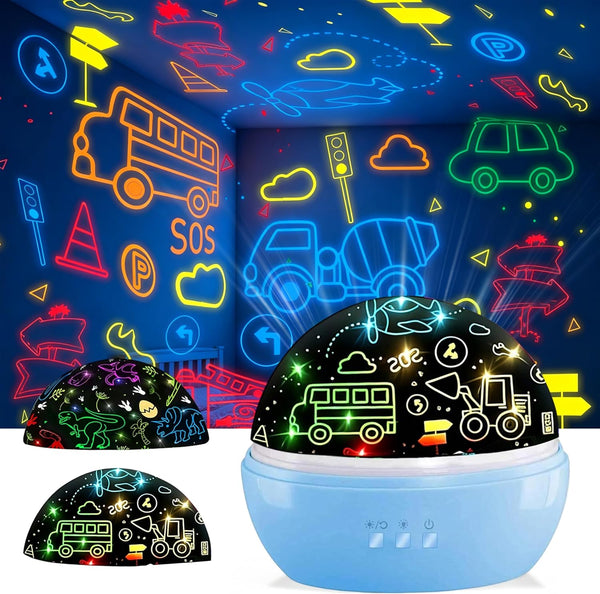 MINGKIDS Kids Night Lights for Bedroom,Project Dinosaurs and Vehicles on Wall or