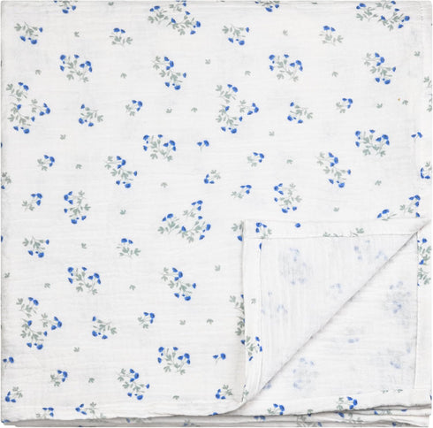 Baby Muslin Swaddle Blanket, Floral Baby Boy & Girl Swaddle Blankets, Neutral Muslin (BLUE CLOVER)