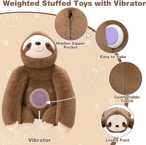 11 21 inches Joyreal Sloth Sensory Weighted Vibrating Pillow, Pressure Activated for Kids Adults, Plush Minky Soft