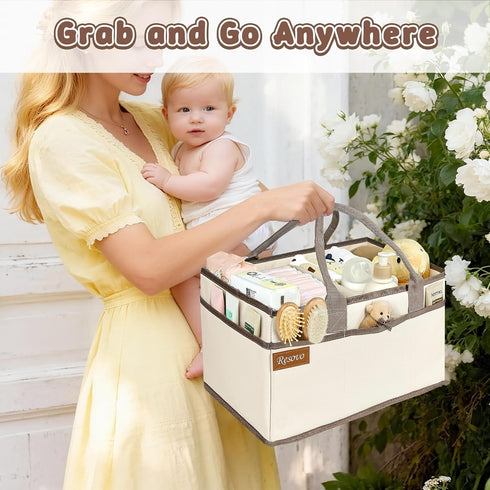 Resovo Baby Diaper Caddy Organizer with Handle, Baby Shower Gifts Basket, Nursery Storage Organizer for Newborn