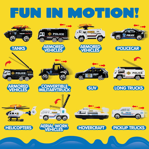 25 1 Set 3 JOYIN in Police Rescue Truck Car Toy with Sounds and Lights, Mini Vehicles in Carrier Truck, Play Police