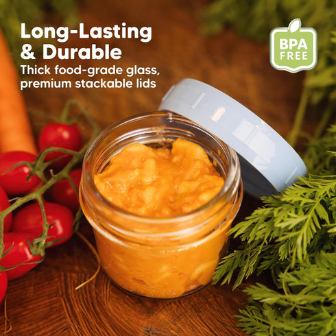 6pk 4oz KeaBabies Glass Baby Food Containers with Lids - Leak-Proof, Microwavable Small Glass Jars, Baby Purees