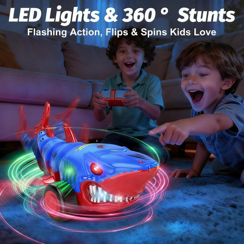 2.4GHz 360 3-6 Laradola Shark RC Toy Car for Kids: Remote Control Vehicle with LED Lights, Spins & All-Terrain Action
