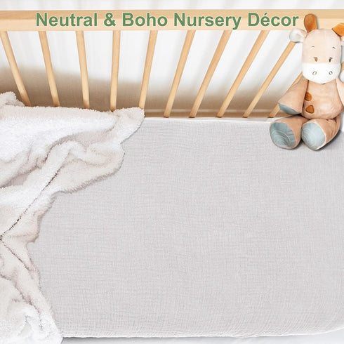 Boys-2 Pack 24"x 38" Muslin Mini Crib Sheets for Girls & Soft Baby Mattress Sheets Fitted-No Slip Neutral Toddler