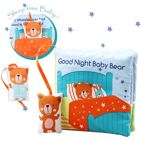 Teddy Bear Baby Book Activity Quiet Cloth Soft Books for Babies, Tummy Time Mirror Toy Gifts for Boys Girls, Goodnight