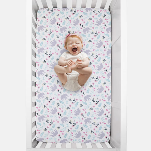 Carter's Floral Elephant Crib Sheet in White and Multi-Color - Super Soft