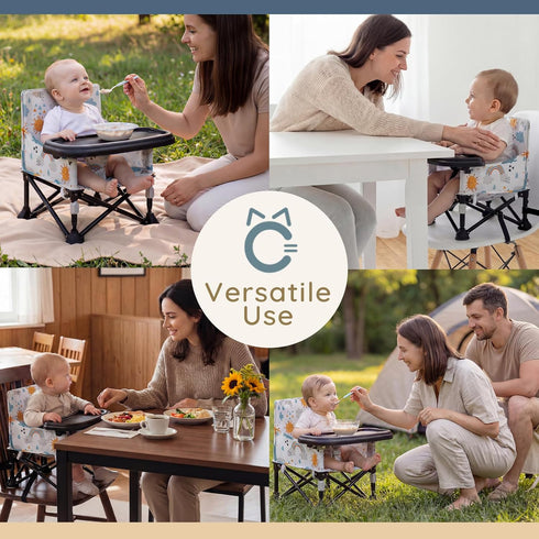 6-36 Toddler Booster Seat for Kitchen Chair & Travel - Portable Foldable with Removable Tray, Baby Camping Chair Months