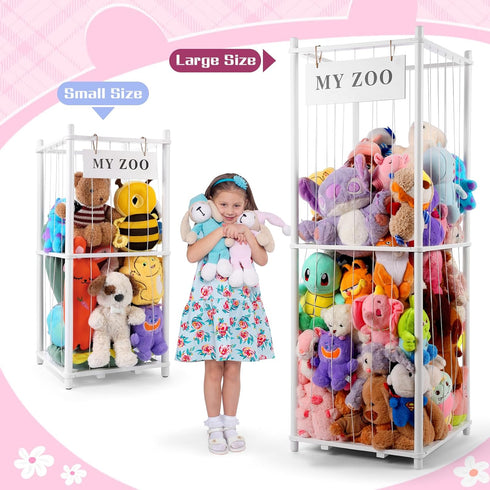 GLDZI Stuffed Animal Storage Zoo, Wooden Stuffed Animal Organizer with Elastic Cords for Boys Girls, Space Saving Toy